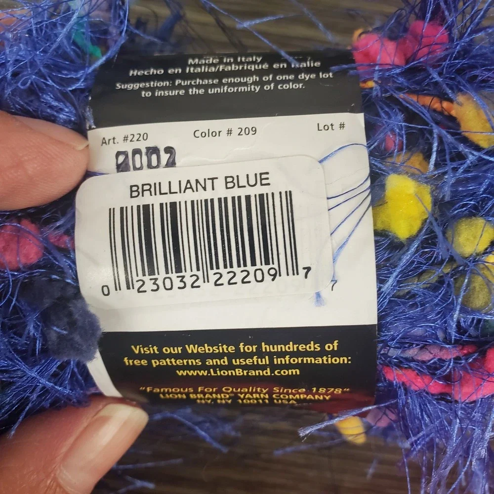 Lion Brand (2) Fancy Fur Eyelash Yarn 1.75 Oz. 39 Yds Bold Black, Brilliant Blue